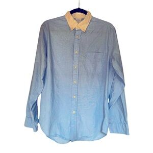 BROOKS BROTHERS Men’s blue w/white collar med long sleeve shirt.Pic shadows only